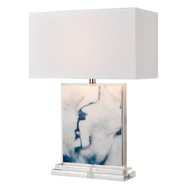 Atlas Belhaven Coastal-Inspired 28" Table Lamp - Blue Marble Acrylic with Crystal Base & Linen Shade PL11134-WH