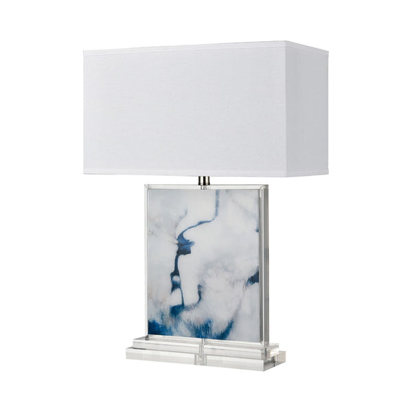 Atlas Belhaven Coastal-Inspired 28" Table Lamp - Blue Marble Acrylic with Crystal Base & Linen Shade PL11134-WH