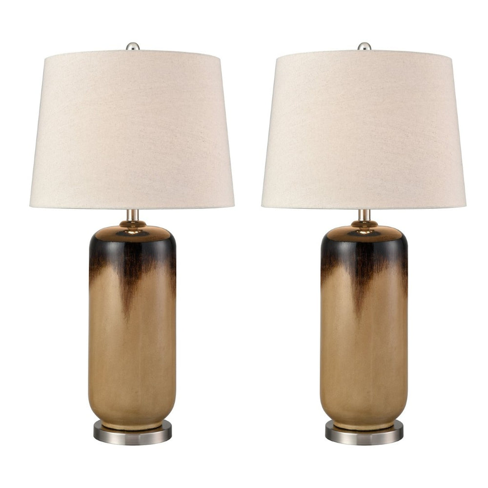 Atlas Bromley 32.5'' High Table Lamp Set of 2 – Elegant Ombre Caramel Finish with Linen Shades PL11140-BNS
