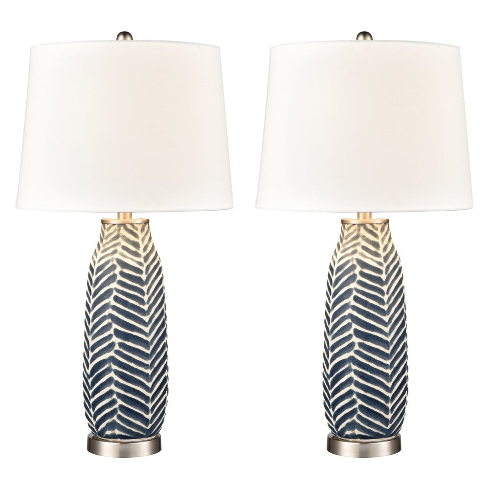 Atlas Bynum 29'' High Table Lamp Pair – Elegant Coastal Design with Textured Ceramic & Satin Nickel Base Set of 2 Navy PL11141-BLS