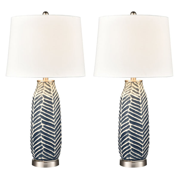 Atlas Bynum 29'' High Table Lamp Pair – Elegant Coastal Design with Textured Ceramic & Satin Nickel Base Set of 2 Navy PL11141-BLS