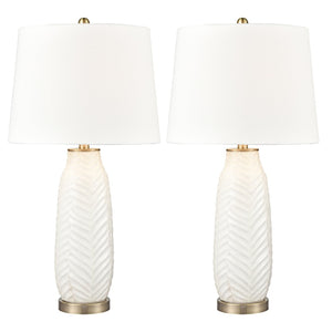 Atlas Bynum 29'' High Table Lamp Pair – Elegant Coastal Design with Textured Ceramic & Satin Nickel Base Set of 2 White PL11141-WHS