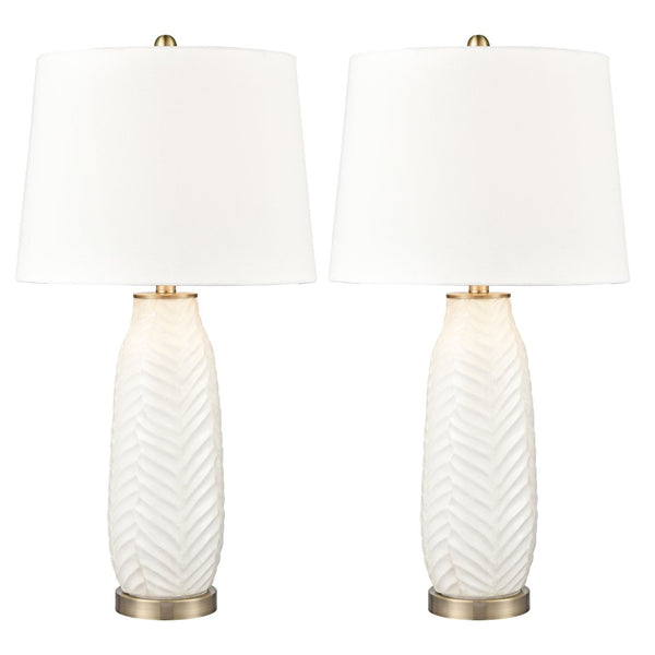 Atlas Bynum 29'' High Table Lamp Pair – Elegant Coastal Design with Textured Ceramic & Satin Nickel Base Set of 2 White PL11141-WHS