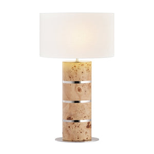 Atlas Cahill 28'' High Table Lamp - Natural Burl Wood with Nickel Accents & White Shade for Elegant Ambiance PL11142-NA