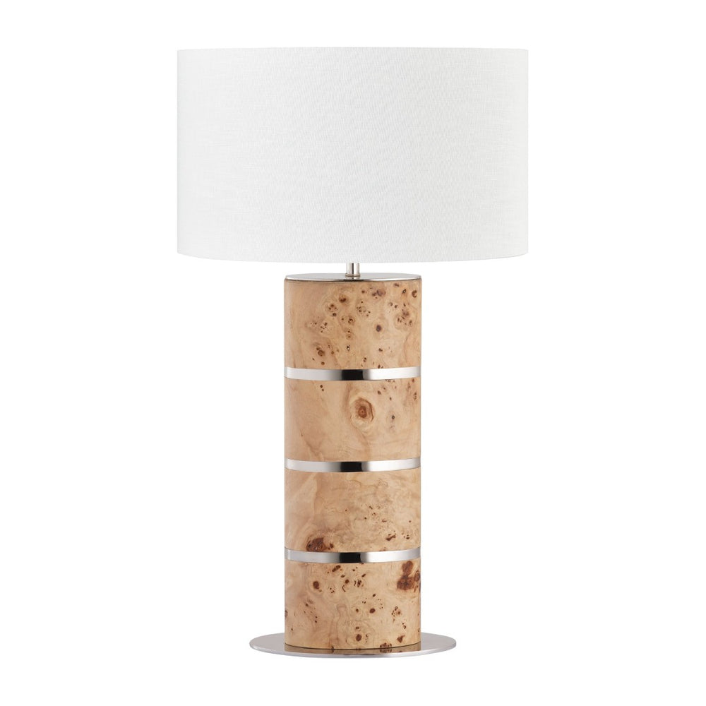 Atlas Cahill 28'' High Table Lamp - Natural Burl Wood with Nickel Accents & White Shade for Elegant Ambiance PL11142-NA