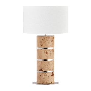 Atlas Cahill 28'' High Table Lamp - Natural Burl Wood with Nickel Accents & White Shade for Elegant Ambiance PL11142-NA