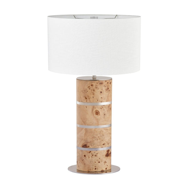 Atlas Cahill 28'' High Table Lamp - Natural Burl Wood with Nickel Accents & White Shade for Elegant Ambiance PL11142-NA