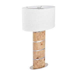Atlas Cahill 28'' High Table Lamp - Natural Burl Wood with Nickel Accents & White Shade for Elegant Ambiance PL11142-NA