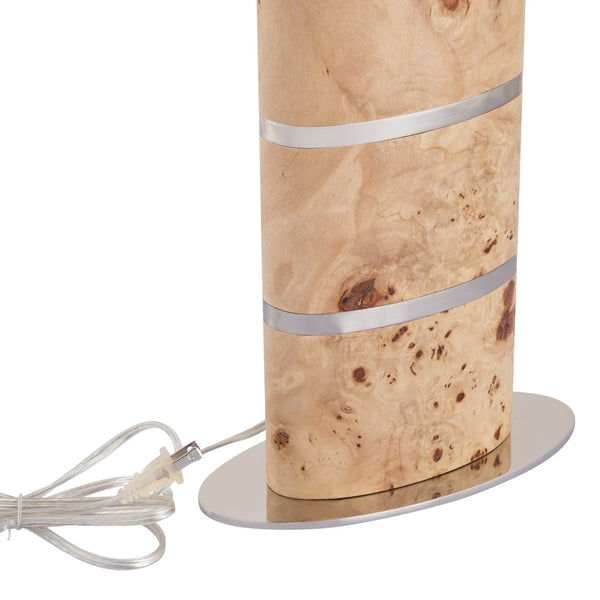Atlas Cahill 28'' High Table Lamp - Natural Burl Wood with Nickel Accents & White Shade for Elegant Ambiance PL11142-NA