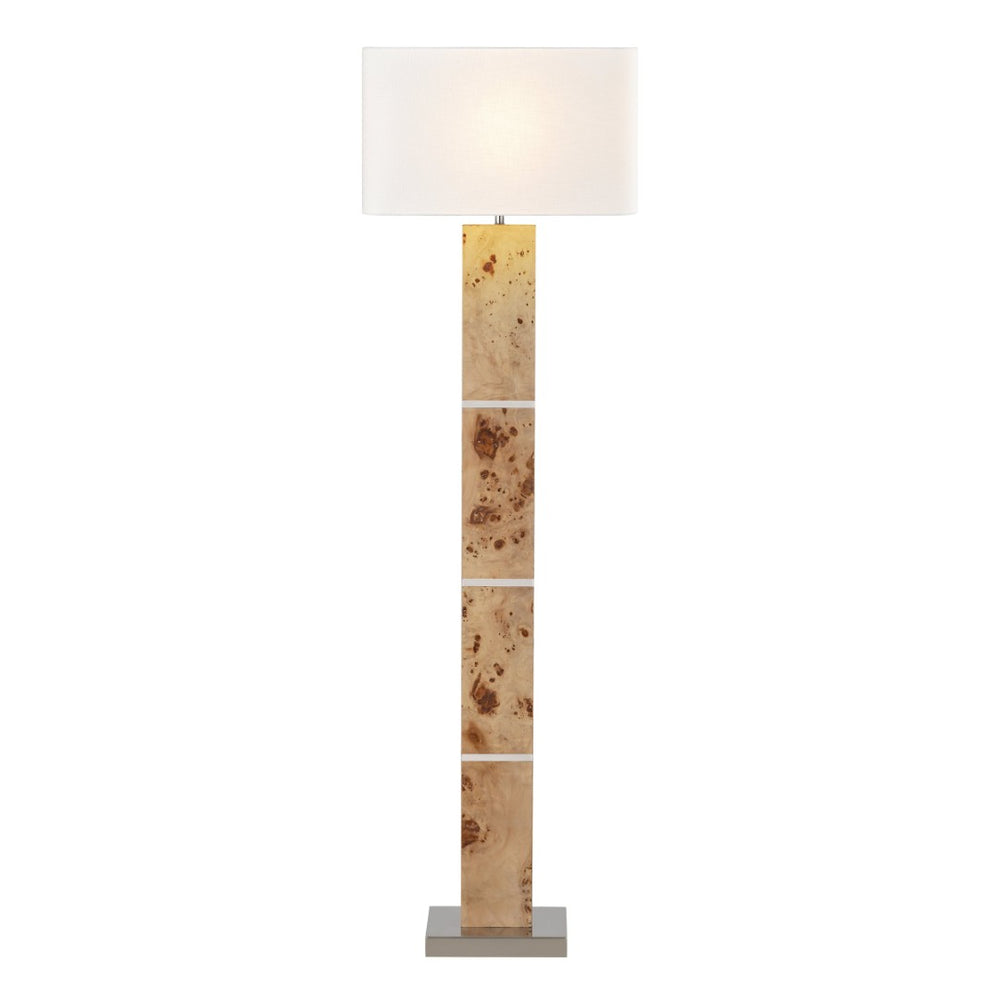 Atlas Cahill 63'' High 1-Light Floor Lamp - Modern Natural Burl Wood Design with Elegant Nickel Accents PL11143-NA