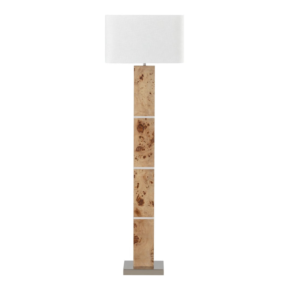 Atlas Cahill 63'' High 1-Light Floor Lamp - Modern Natural Burl Wood Design with Elegant Nickel Accents PL11143-NA