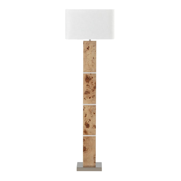 Atlas Cahill 63'' High 1-Light Floor Lamp - Modern Natural Burl Wood Design with Elegant Nickel Accents PL11143-NA
