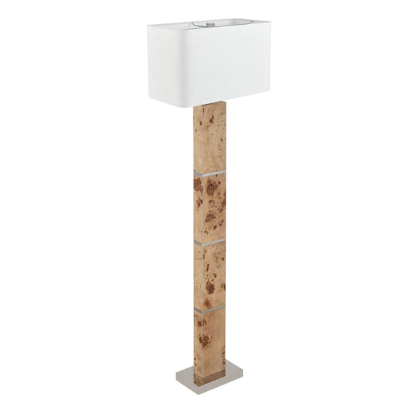 Atlas Cahill 63'' High 1-Light Floor Lamp - Modern Natural Burl Wood Design with Elegant Nickel Accents PL11143-NA