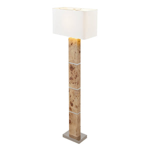Atlas Cahill 63'' High 1-Light Floor Lamp - Modern Natural Burl Wood Design with Elegant Nickel Accents PL11143-NA
