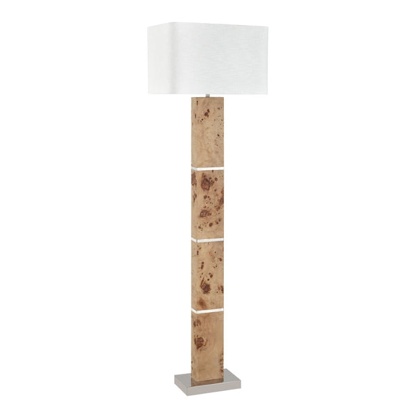 Atlas Cahill 63'' High 1-Light Floor Lamp - Modern Natural Burl Wood Design with Elegant Nickel Accents PL11143-NA