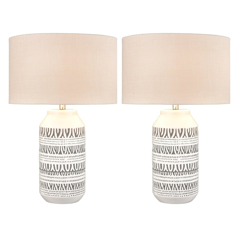 Atlas Calabar 29'' High Table Lamp Set of 2 - Elegant Earthenware Base & Soft Silver-Grey Linen Shades PL11144-WHS