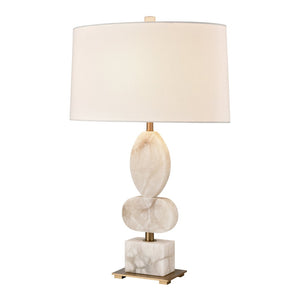 Atlas Calmness 30" High Table Lamp – Elegant Marble Base with Champagne Gold Accents & White Linen Shade PL11146-WH