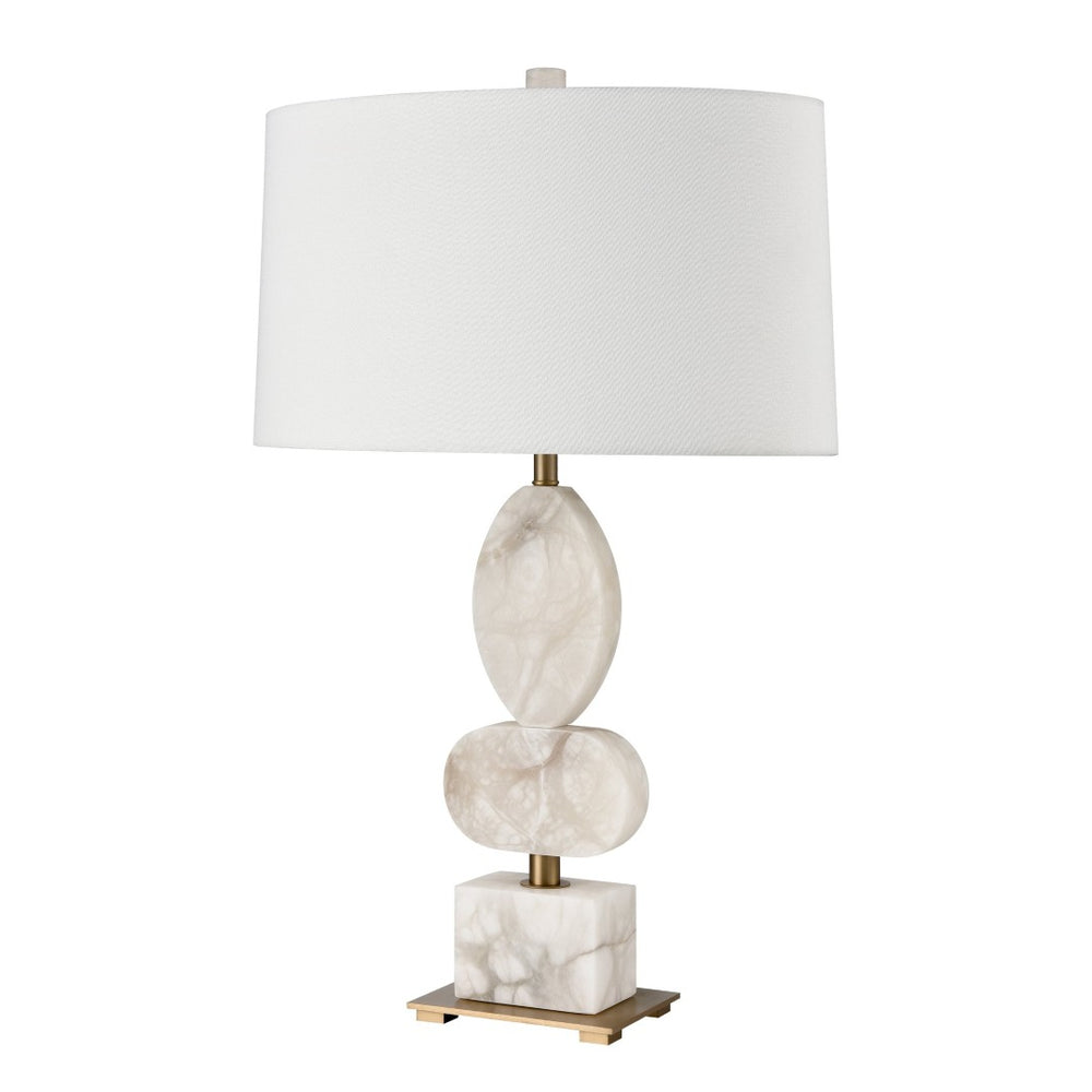 Atlas Calmness 30" High Table Lamp – Elegant Marble Base with Champagne Gold Accents & White Linen Shade PL11146-WH