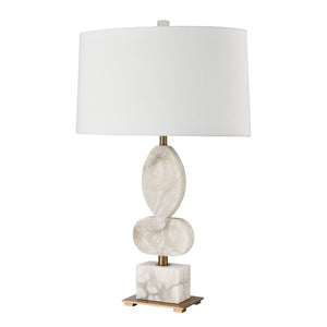 Atlas Calmness 30" High Table Lamp – Elegant Marble Base with Champagne Gold Accents & White Linen Shade PL11146-WH