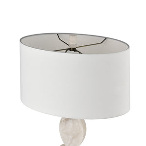 Atlas Calmness 30" High Table Lamp – Elegant Marble Base with Champagne Gold Accents & White Linen Shade PL11146-WH