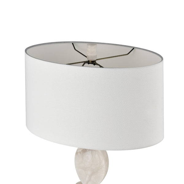 Atlas Calmness 30" High Table Lamp – Elegant Marble Base with Champagne Gold Accents & White Linen Shade PL11146-WH