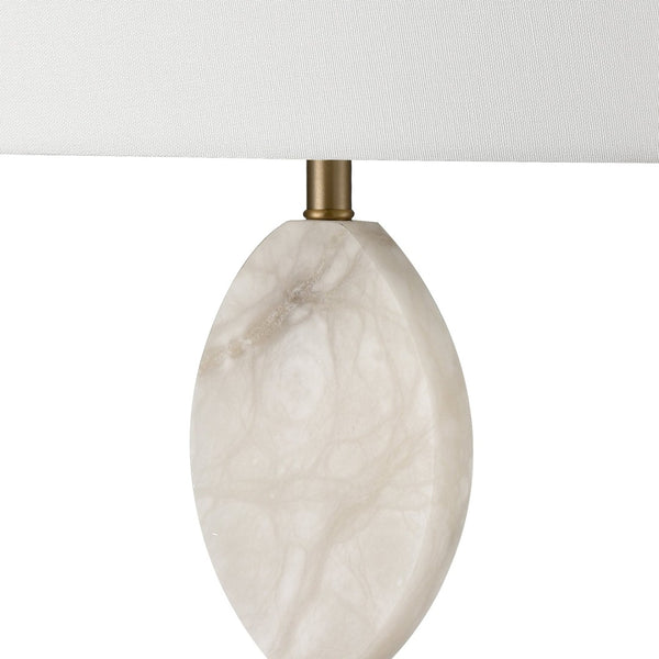 Atlas Calmness 30" High Table Lamp – Elegant Marble Base with Champagne Gold Accents & White Linen Shade PL11146-WH