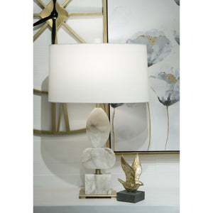 Atlas Calmness 30" High Table Lamp – Elegant Marble Base with Champagne Gold Accents & White Linen Shade PL11146-WH