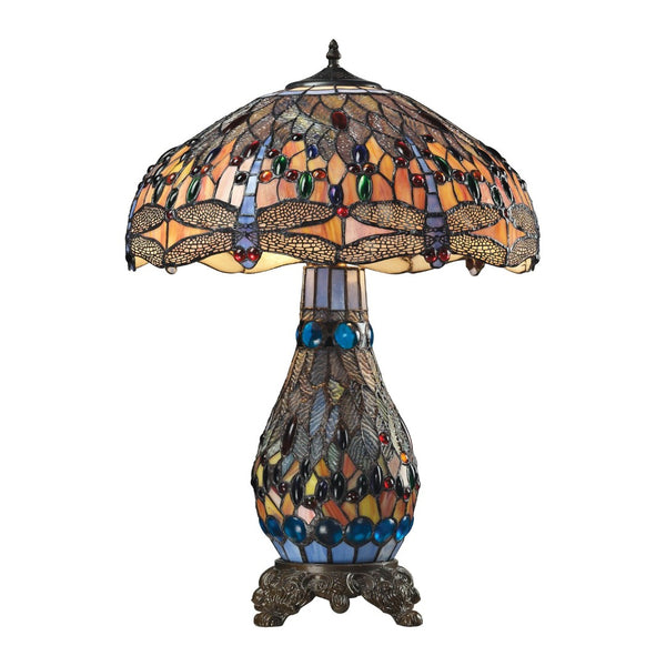 Atlas Dragonfly 26'' High 3-Light Table Lamp - Elegant Tiffany-Style Stained Glass for Cozy Ambiance PL11160-MU
