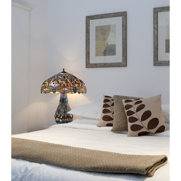 Atlas Dragonfly 26'' High 3-Light Table Lamp - Elegant Tiffany-Style Stained Glass for Cozy Ambiance PL11160-MU