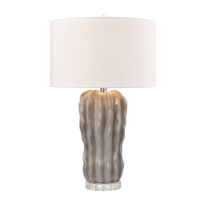 Atlas Genesee 27.5'' High Artisanal Table Lamp - Hand-Carved Ceramic with Elegant Linen Shade for Home Decor Gray Glazed PL11167-GY