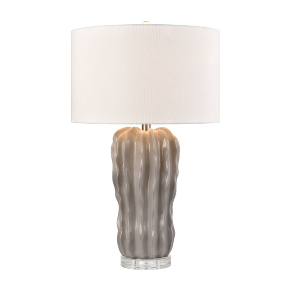 Atlas Genesee 27.5'' High Artisanal Table Lamp - Hand-Carved Ceramic with Elegant Linen Shade for Home Decor Gray Glazed PL11167-GY