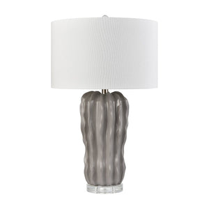 Atlas Genesee 27.5'' High Artisanal Table Lamp - Hand-Carved Ceramic with Elegant Linen Shade for Home Decor Gray Glazed PL11167-GY