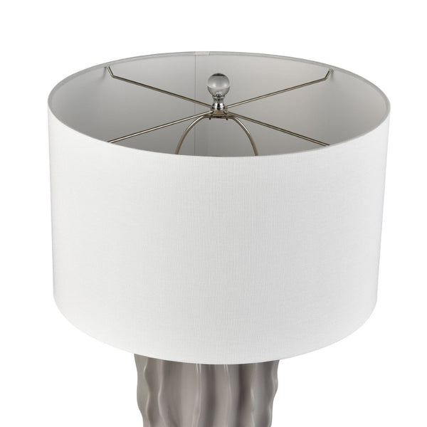 Atlas Genesee 27.5'' High Artisanal Table Lamp - Hand-Carved Ceramic with Elegant Linen Shade for Home Decor Gray Glazed PL11167-GY