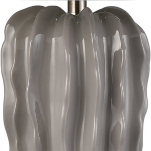 Atlas Genesee 27.5'' High Artisanal Table Lamp - Hand-Carved Ceramic with Elegant Linen Shade for Home Decor Gray Glazed PL11167-GY