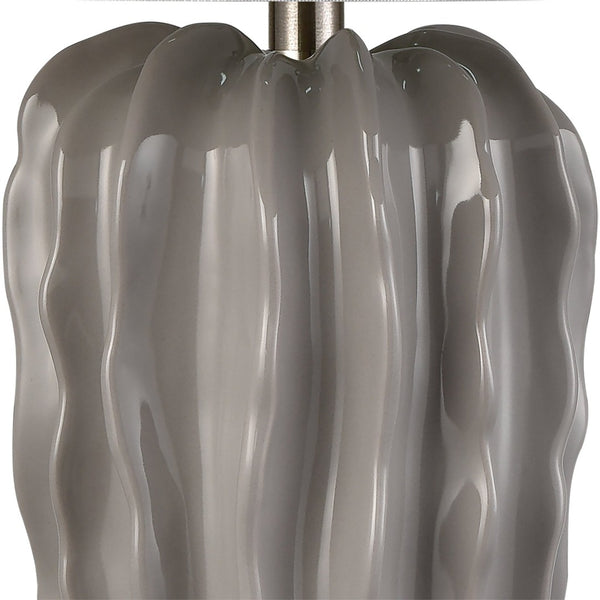 Atlas Genesee 27.5'' High Artisanal Table Lamp - Hand-Carved Ceramic with Elegant Linen Shade for Home Decor Gray Glazed PL11167-GY