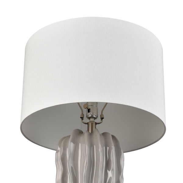 Atlas Genesee 27.5'' High Artisanal Table Lamp - Hand-Carved Ceramic with Elegant Linen Shade for Home Decor Gray Glazed PL11167-GY