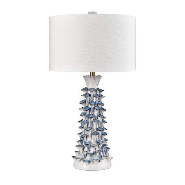 Atlas Habel Coastal 31" High Table Lamp - Elegant White Glaze with Blue Floral Motifs & Linen Shade PL11169-WH