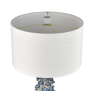 Atlas Habel Coastal 31" High Table Lamp - Elegant White Glaze with Blue Floral Motifs & Linen Shade PL11169-WH