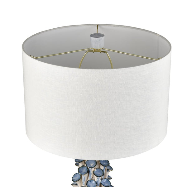 Atlas Habel Coastal 31" High Table Lamp - Elegant White Glaze with Blue Floral Motifs & Linen Shade PL11169-WH