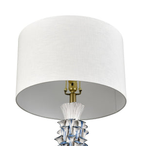 Atlas Habel Coastal 31" High Table Lamp - Elegant White Glaze with Blue Floral Motifs & Linen Shade PL11169-WH