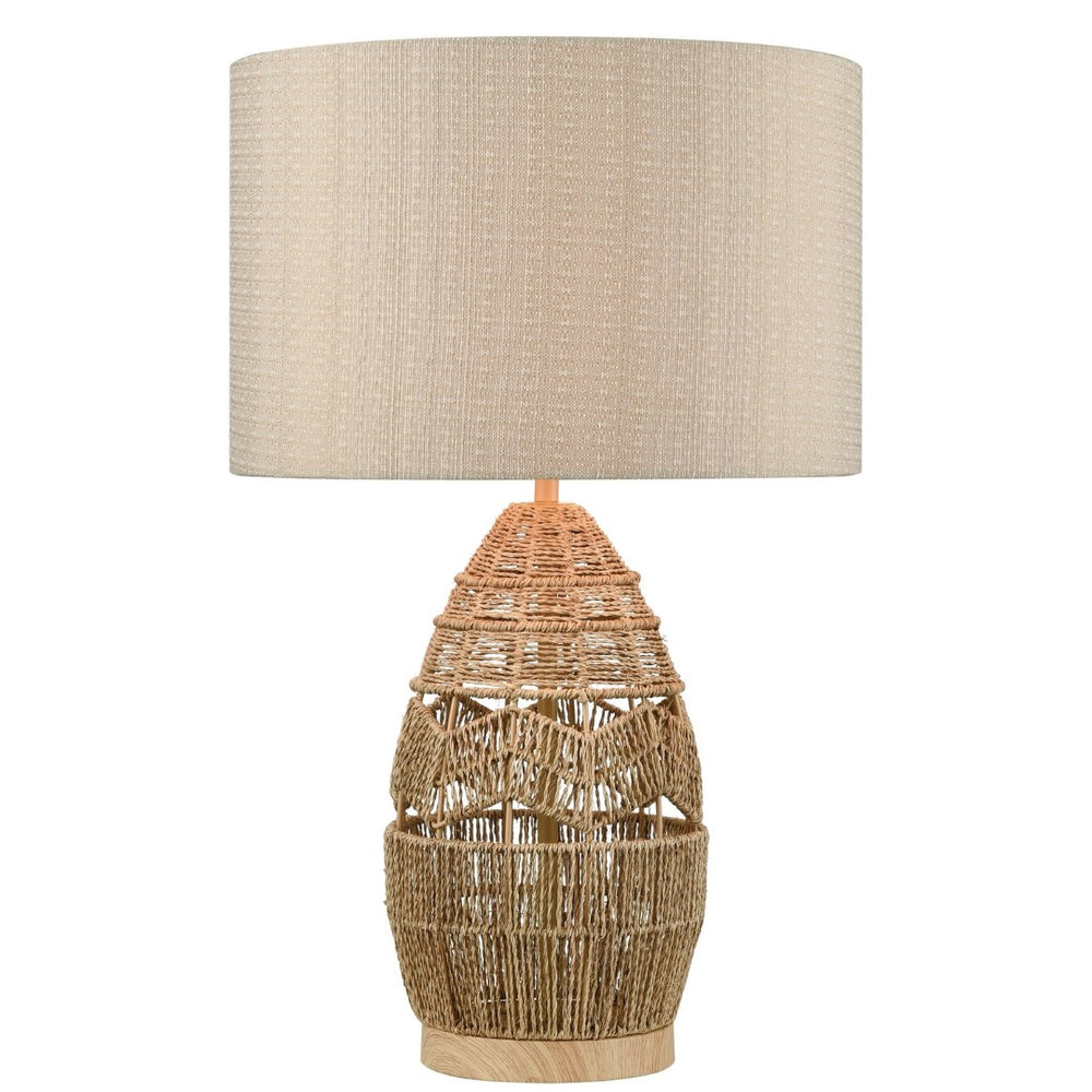 Atlas Husk 25'' High Table Lamp - Handwoven Natural Rope Base & Oatmeal Linen Shade for Coastal Style PL11175-NA