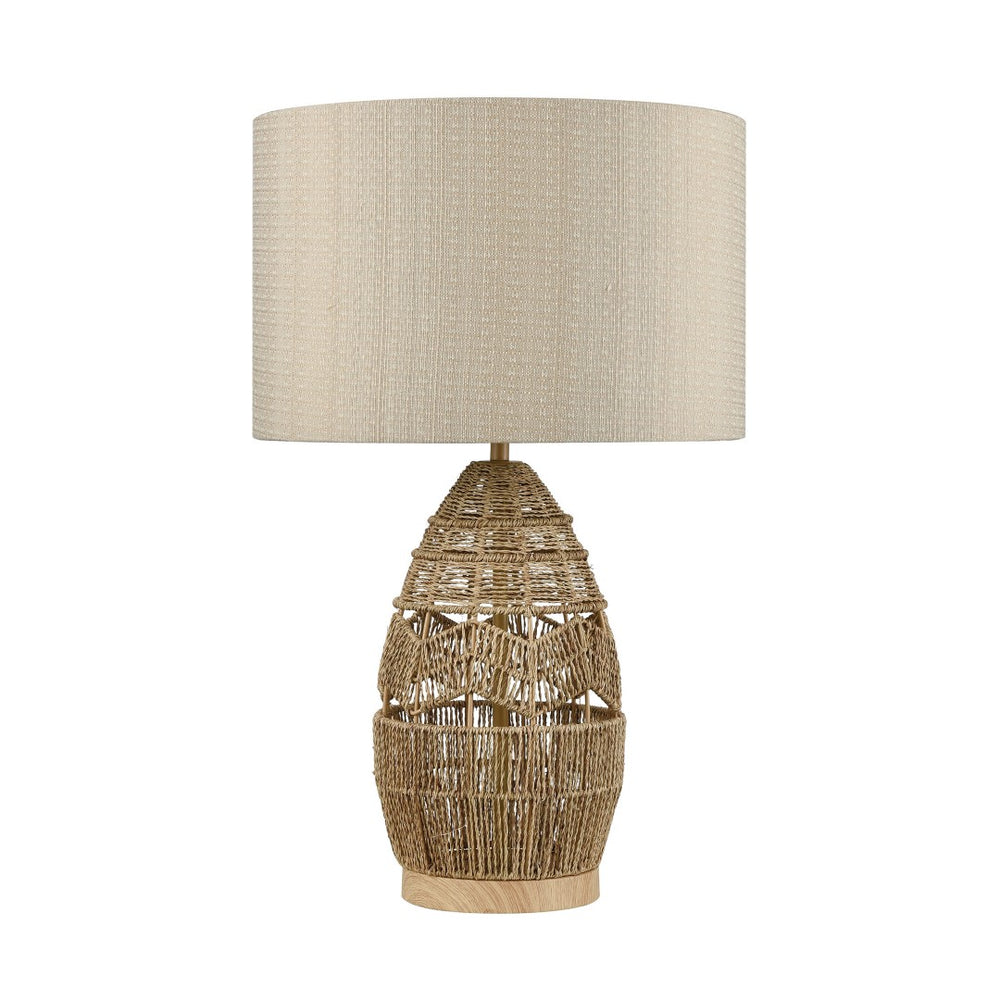 Atlas Husk 25'' High Table Lamp - Handwoven Natural Rope Base & Oatmeal Linen Shade for Coastal Style PL11175-NA