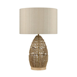 Atlas Husk 25'' High Table Lamp - Handwoven Natural Rope Base & Oatmeal Linen Shade for Coastal Style PL11175-NA