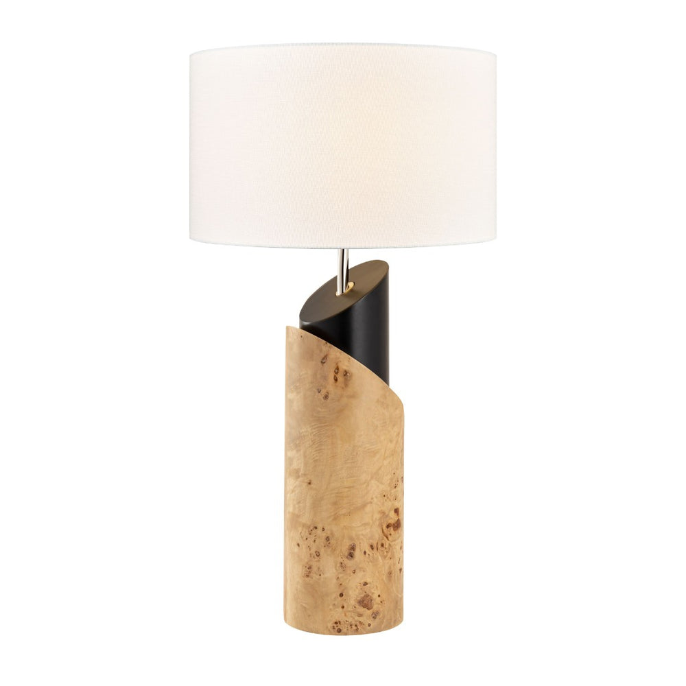 Atlas Kincaid 29.5'' High 1-Light Table Lamp - Modern Natural Burl Design with Elegant White Shade PL11178-NA