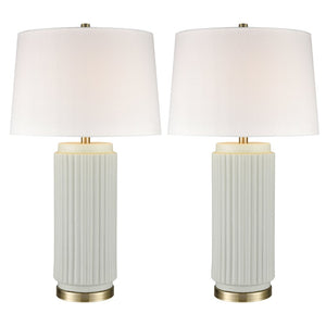 Atlas Knox 30'' High Table Lamps - Elegant Pair with Fluted Earthenware & Soft White Linen Shades Set of 2 Light Green PL11180-GNS