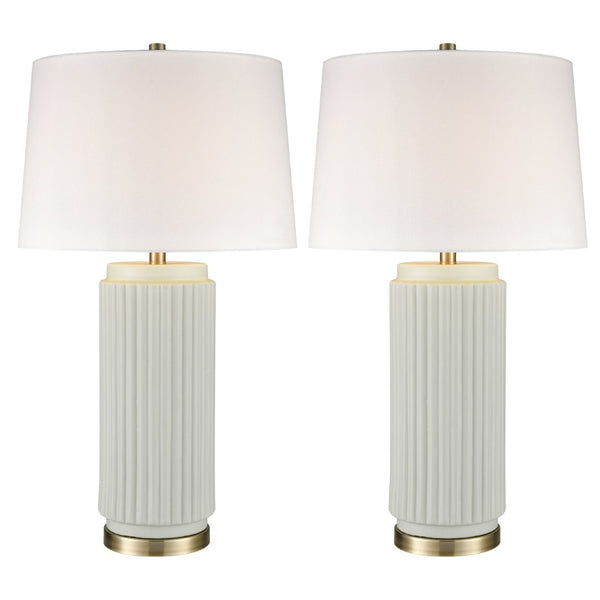 Atlas Knox 30'' High Table Lamps - Elegant Pair with Fluted Earthenware & Soft White Linen Shades Set of 2 Light Green PL11180-GNS