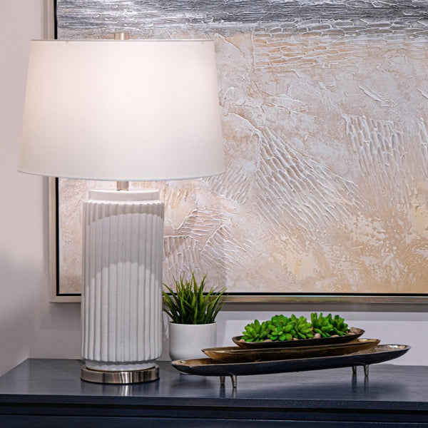 Atlas Knox 30'' High Table Lamps - Elegant Pair with Fluted Earthenware & Soft White Linen Shades Set of 2 Light Green PL11180-GNS