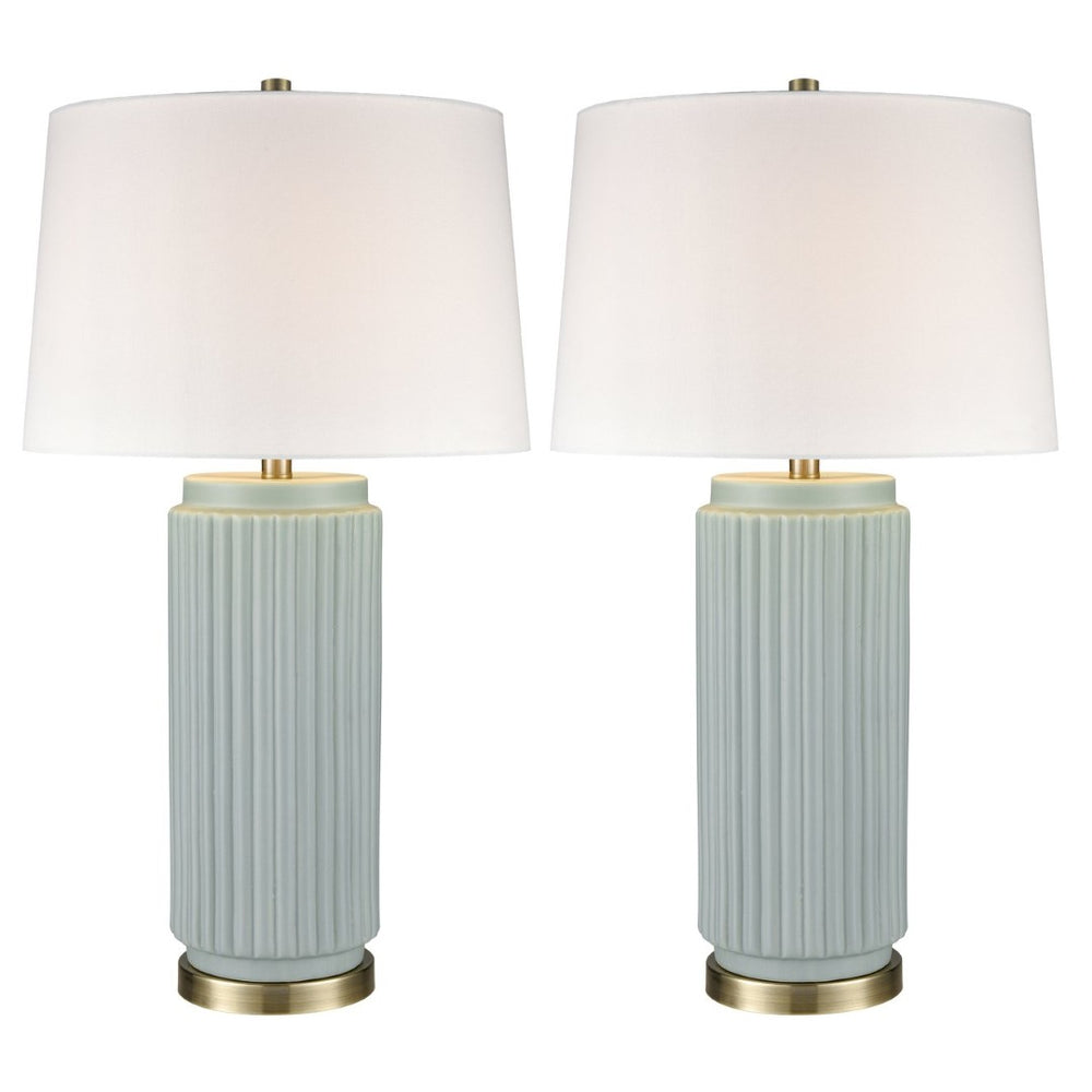 Atlas Knox 30'' High Table Lamps - Elegant Pair with Fluted Earthenware & Soft White Linen Shades Set of 2 Light Blue PL11181-BLS