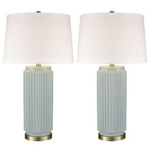 Atlas Knox 30'' High Table Lamps - Elegant Pair with Fluted Earthenware & Soft White Linen Shades Set of 2 Light Blue PL11181-BLS