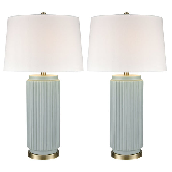 Atlas Knox 30'' High Table Lamps - Elegant Pair with Fluted Earthenware & Soft White Linen Shades Set of 2 Light Blue PL11181-BLS